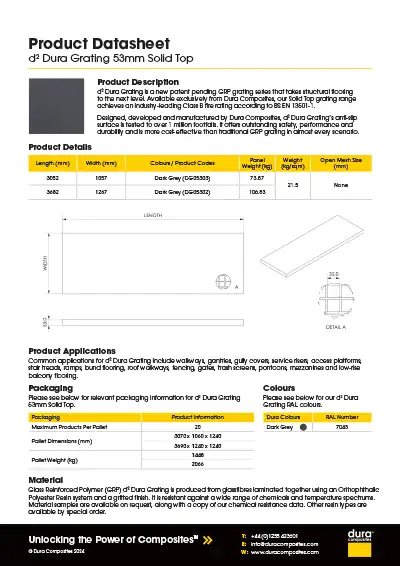 d2 Dura Grating Solid Top 53mm Product Datasheet Dura Composites