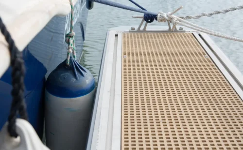 GRP decking in sand colour at French Marina