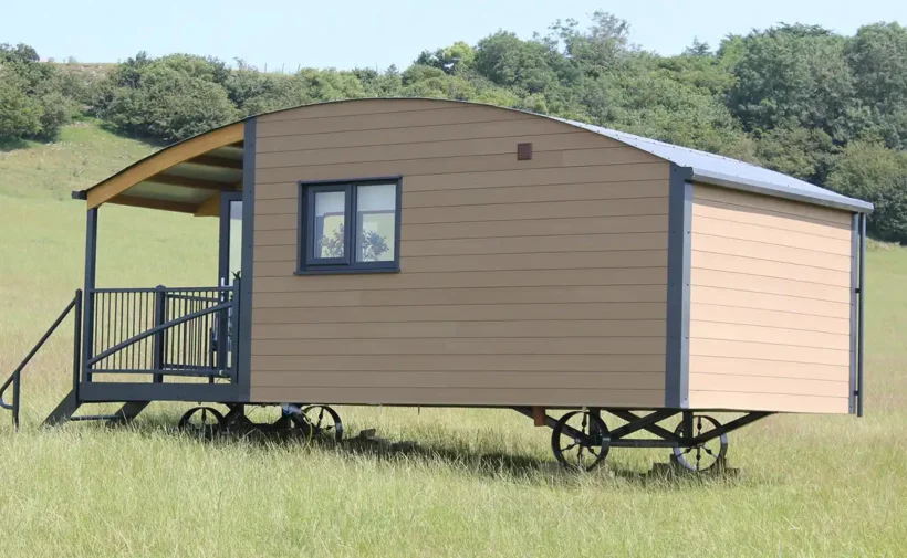 Holiday Park Shepherds Hut featuring Dura Cladding in Alaskan Cedar