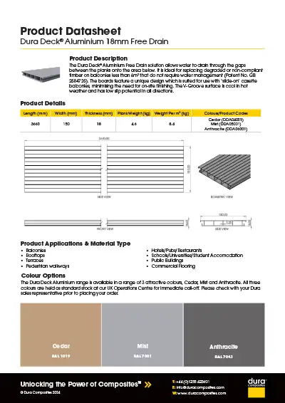 Dura Deck 18mm Free-Drain Boards Product Datasheet Dura Composites