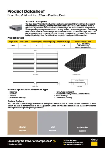 Dura Deck Aluminium 27mm Positive Drain Boards Product Datasheet Dura Composites