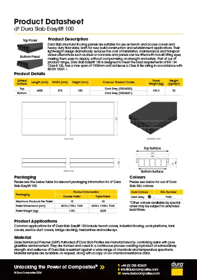 Dura Slab 100 Easylift Product Datasheet Dura Composites