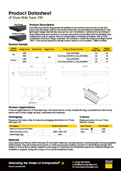 Dura Slab 100 Product Datasheet Dura Composites