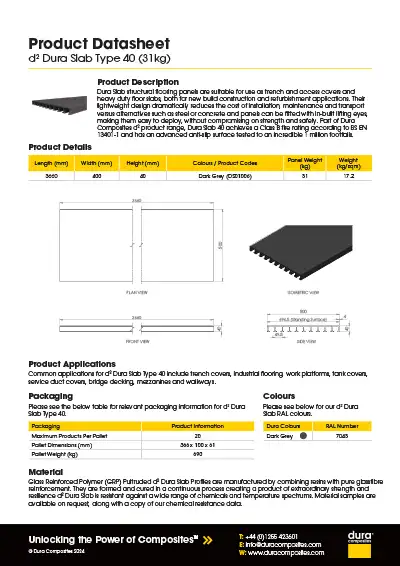 Dura Slab 40 31kg Product Datasheet Dura Composites