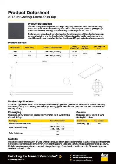 d2 Dura Grating Solid Top 41mm Product Datasheet Dura Composites