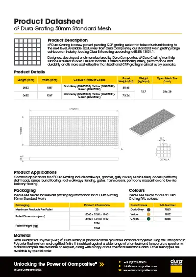 d2 Dura Grating Standard Mesh 50mm Product Datasheet Dura Composites
