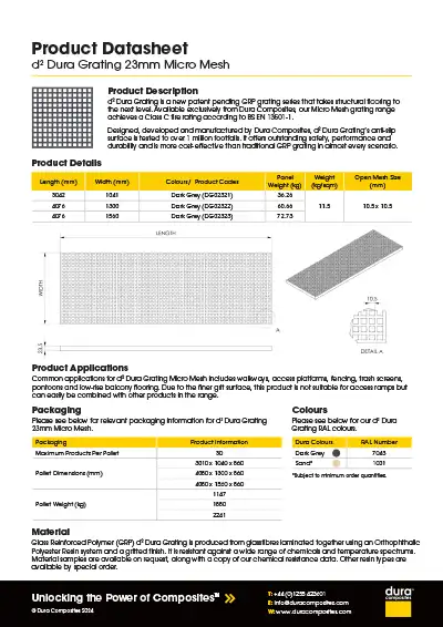 d2 Dura Grating Micro Mesh 23mm Product Datasheet Dura Composites