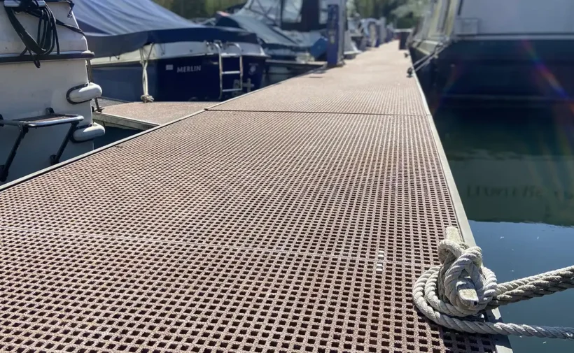 teak dura grating at inland waterway